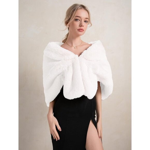 🆕 Fashowlife New Faux Fur Cloak Shawl Women White Scarf Warm Wrap Stole Shrug - Picture 6 of 8